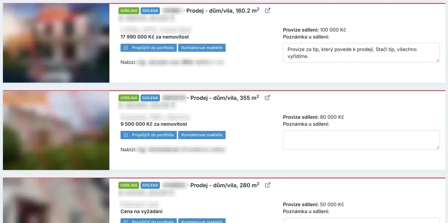 Nabídky ke spolupráci v RMIX MLS s výší provize sdílení